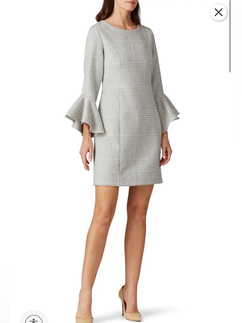Sail to Sable Gray Plaid Wool Blend Bell Sleeve Shift Dress Flare Bell Sleeves